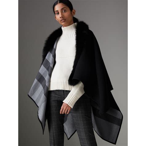 burberry cape with fur trim|Burberry poncho.